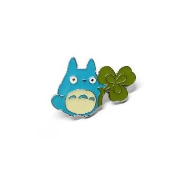 Ansteck-Pin blauer Totoro mit Kleeblatt